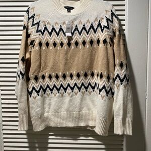 Ann Taylor Beige and Black Fair Isle Sweater, NWT